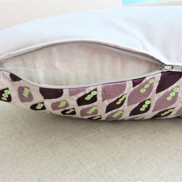 Purple Embroidered Sequined Pillow with Leaf Pattern Accent Pillow.....1224 - Picture 4 of 7